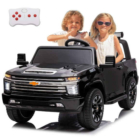 LUIBAS 24V Ride on Toy, 2 Seater Licensed Chevrolet Silverado HD with Remote Control, Battery Powered Kids Electric Ride on Truck for Boys Girls with Wear-Resistant EVA Tires, Music, Bluetooth, Black
