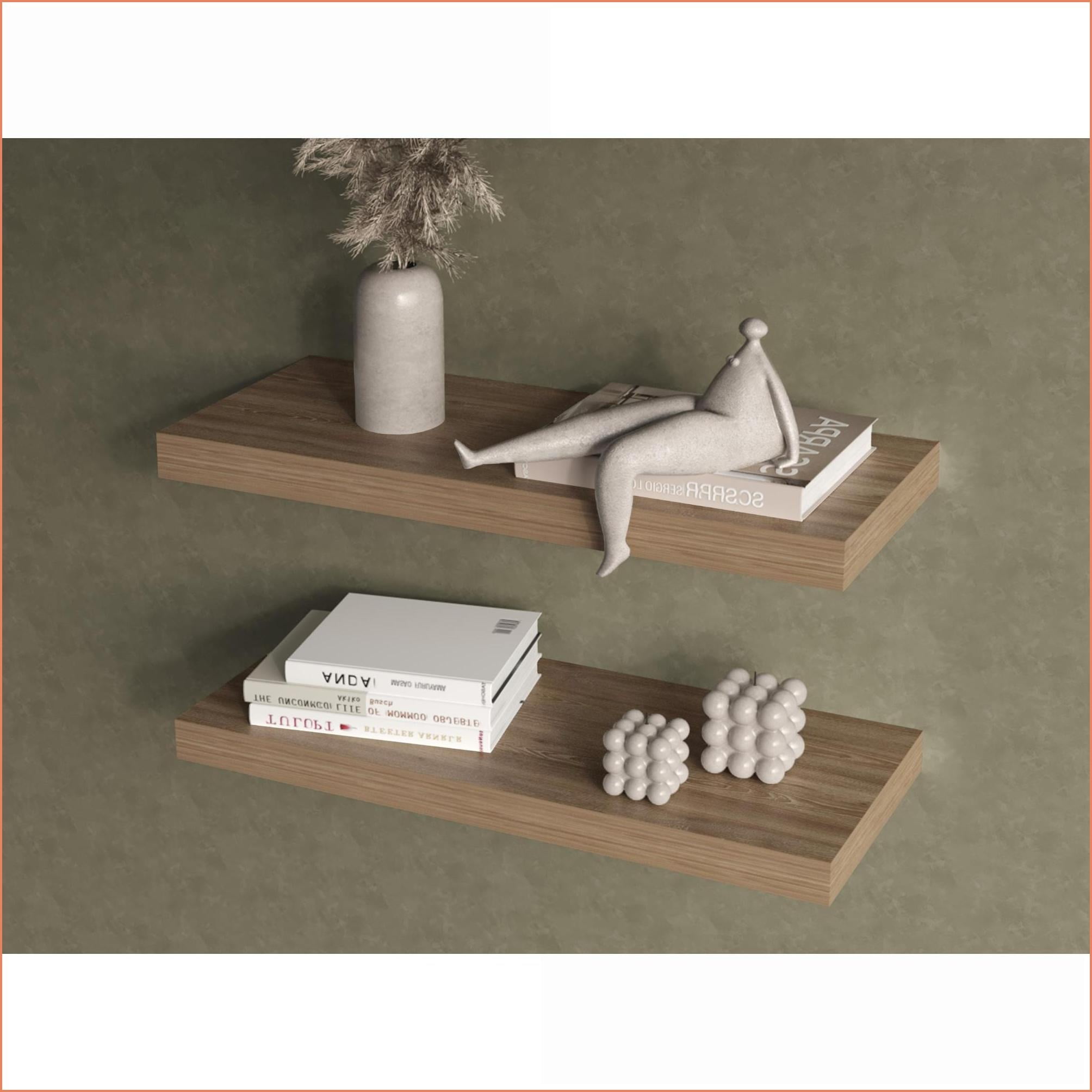 Floating Shelves Set of 2 | Modern Beige Engineered Wood | Wall-Mounted