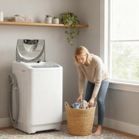 Compact Washer, Portable Washing Machine, Full Automatic Washer with 8 Programs and 6 Water Levels