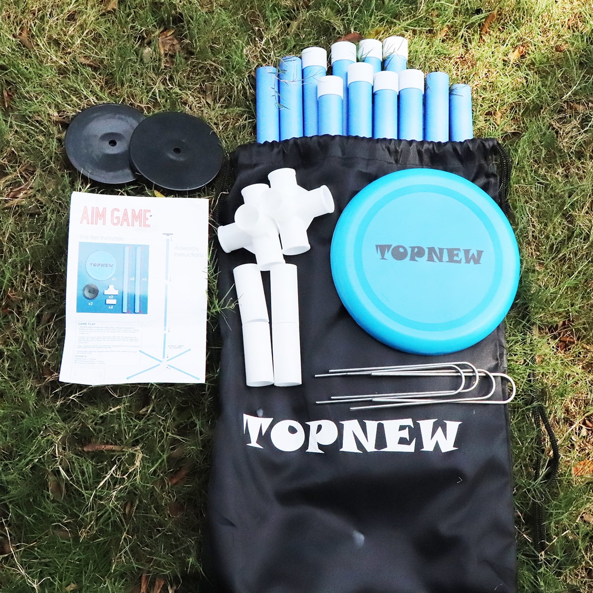 TOPNEW Outdoor Flying Disc Game,Bottle Game with Disc Stand,Yard Games
