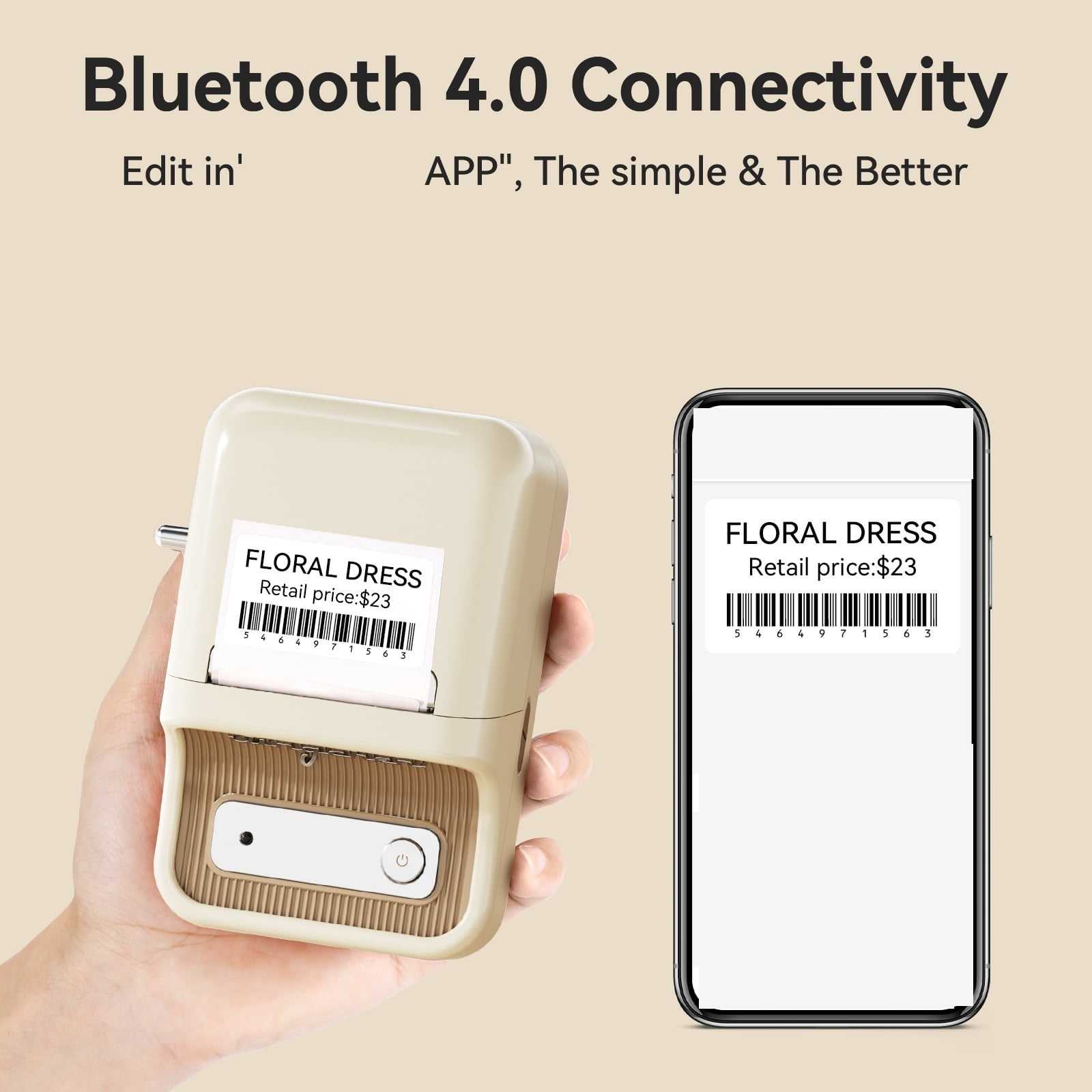 B21 Wireless Inkless Label Printer Barcode Label Printer Tag Notes Printing Paper Sticker Machine ,Fast-Drying Ink with Crisp Output