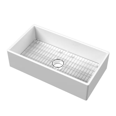 Farmhouse Apron Front Fireclay Single Bowl Kitchen Sink & Basin Rack 33x8.5x18"