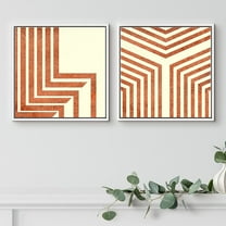PixonSign Framed Wall Art Print Set Geometric Orange and Gold Maze Pattern Abstract Shapes Digital Art Modern Art Chic Colorful Multicolor Ultra for Living Room, Bedroom, Office - 24"x24"x2 White