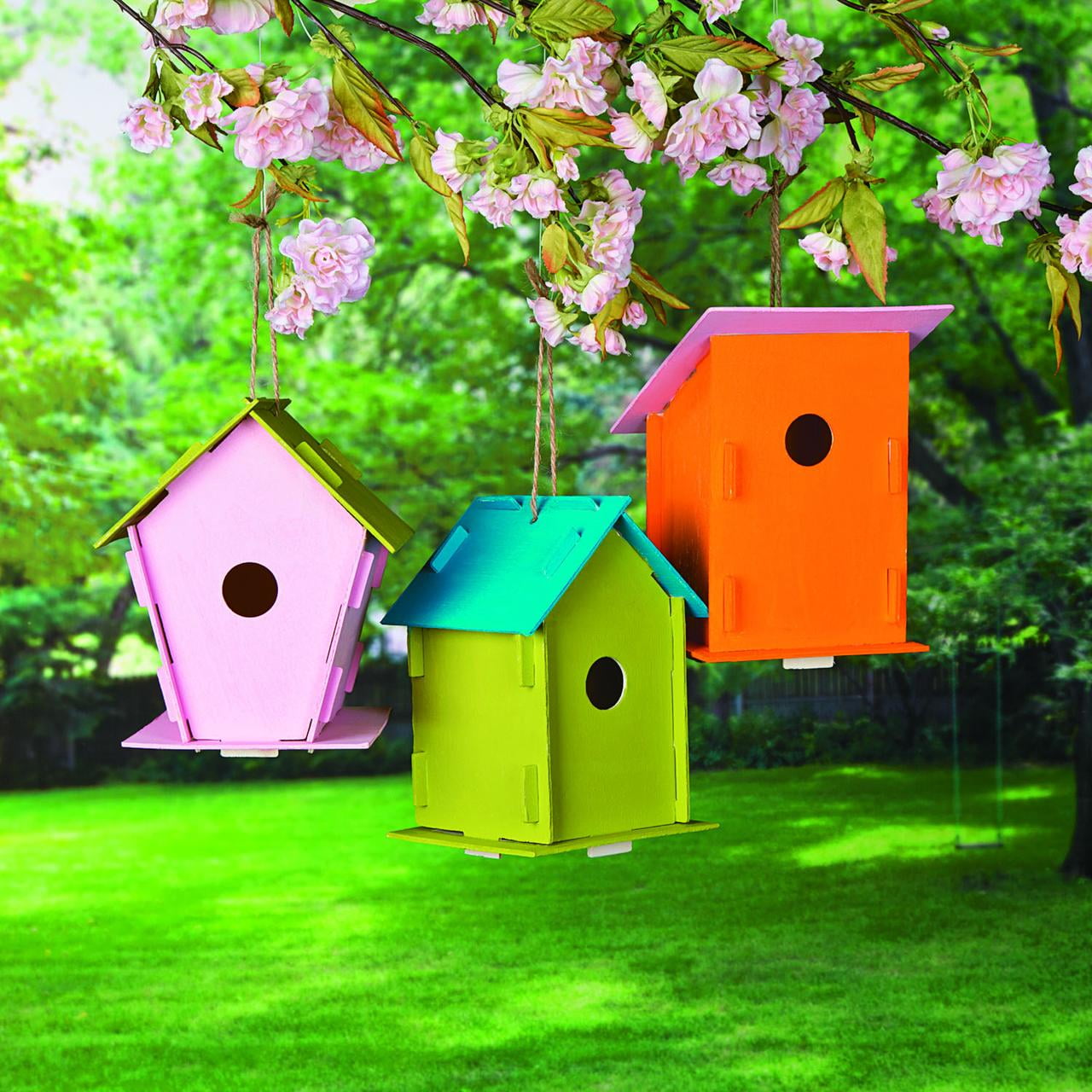 Fun Express DIY Unfinished Wood Birdhouses Craft Kit - Ideal for Creative Camp Projects Spring Crafts Personalized DIY Gifts - Perfect for Kids Adults & Group Activities - Easy to Assemble - 12 Piece