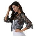 thumbnail image 3 of Yartina Womens Long Sleeve Sequin Lace Shrug Scallop Hem Open Front Bolero Cardigan for Evening Dress Silver One Size, 3 of 6
