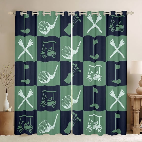Feelyou Kawaii Golf Car Black Out Curtains, Eat Sleep Sleep Curtains Pack of 2 (42x63 Each), Cartoon Ball Gaming Gamer Bedroom Curtains, Black Out Curtains Decor