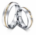 thumbnail image 1 of Par De Anillos De Pareja Linea Dorada Y Tres Piedras Acero INOXIDABLE, 1 of 1