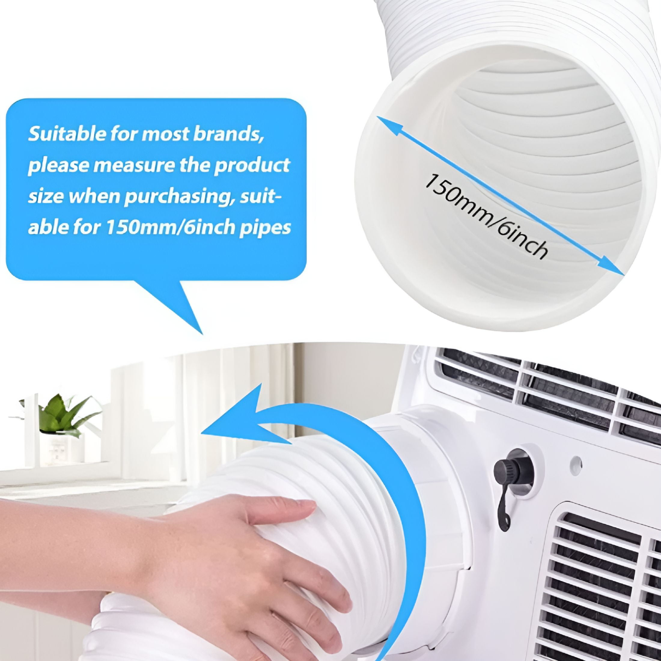 HIBIBUD 2026 New Exhaust Hose for Portable Air Conditioner,Flexible Polypropylene Tubing,Sturdy Counter Clockwise Thread Vent Tube for Universal Compatibility,Length Adjustable to 1.5M