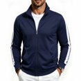 thumbnail image 2 of Men's Stand Collar Full Zip Jacket, Long Sleeve With Kangaroo Pocket, Regular Fit Contrast Sleeve Details, Office Outerwear For Male, 2 of 6