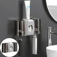 thumbnail image 2 of Wall Mounted Toothbrush Holder with Automatic Toothpaste Dispenser - Adhesive Bathroom Organizer Set Includes 2 Cups, Family Toothbrush Storage, Modern Grey Bathroom Decor, 2 of 6