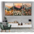 thumbnail image 2 of 3 Pcs Boho Daisy Mountain Canvas Wall Art Abstract Flower Wildflower Sunset Paintings Pictures Wall Decor Colorful Floral Botanical Landscape Poster Print Artwork for Living Room Bedroom Und, 2 of 7