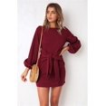 thumbnail image 6 of Women’s Elegant Long Lantern Sleeve Short Dress Crewneck Tie Waist Knit Cocktail Dress, 6 of 7