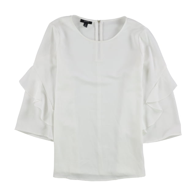 Alfani Womens Zip-Back Ruffled Blouse, White, X-Large
