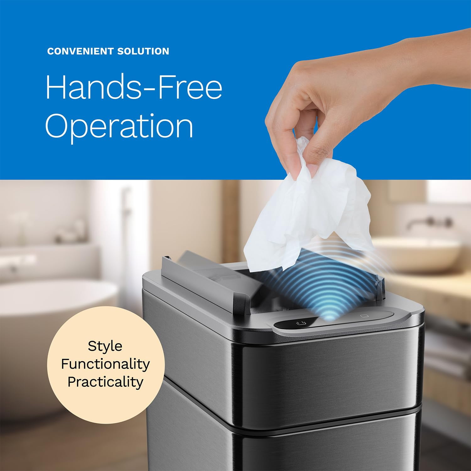 (2 pack) hOmeLabs Durable 2.4 Gallon Sensor Trash Can, Retractable Butterfly Lid, Batteries Included, Space-Efficient, Easy Clean, Battery-Powered - Dark Stainless Steel
