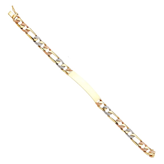 Wellingsale 14k Tri 3 Color Gold Solid Polished Mens Nugget Figaro ID Bracelet - 8"