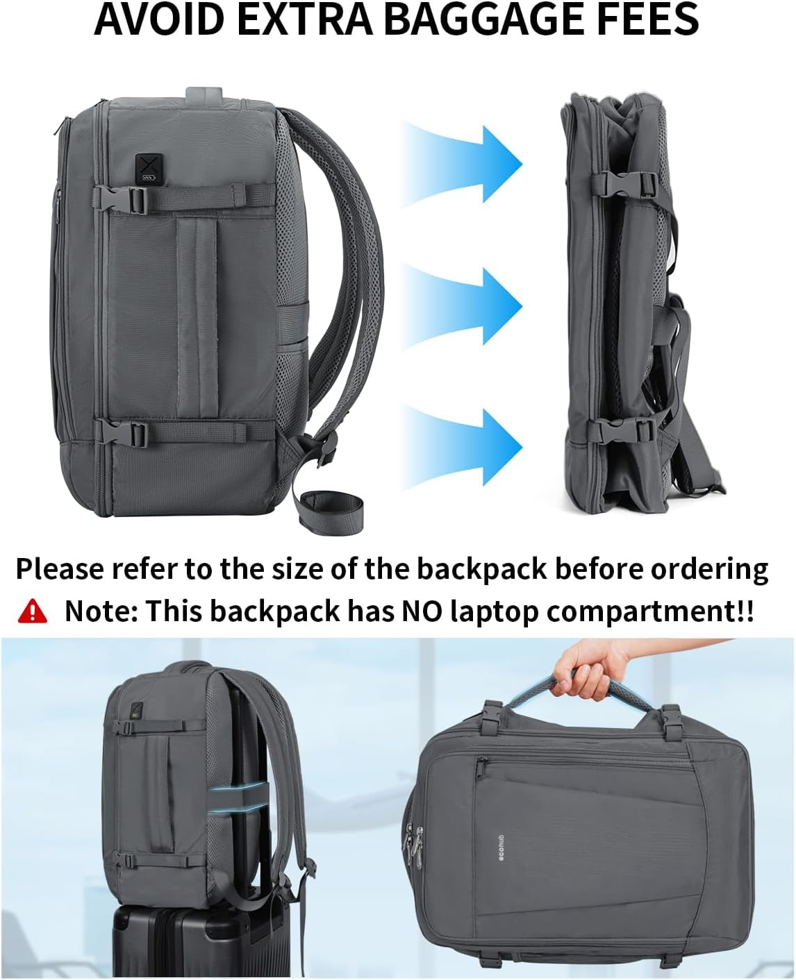 Travel Personal Item Backpack with Multiple Compartments Airline Approved Luggage Bag 25L Lightweight College Business Weekender Bag for Men & Women