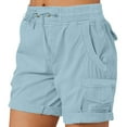 thumbnail image 6 of Difdany Bermuda Shorts For Women Cargo Shorts Knee Length 6 Pockets Elastic Waist Long Shorts For Summer Casual Blue XL, 6 of 6