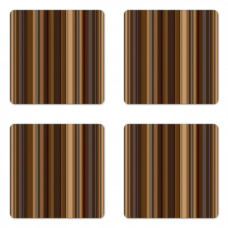 

Abstract Coaster Set of 4 Retro Vertical Striped Background in Different Shades of Earthen Tones Image Square Hardboard Gloss Coasters Standard Size Tan and Brown by Ambesonne