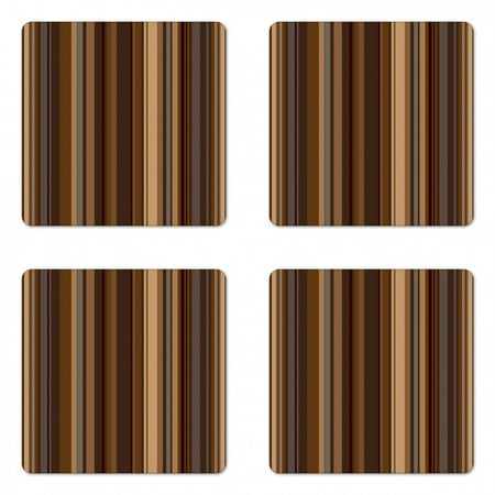 

Abstract Coaster Set of 4 Retro Vertical Striped Background in Different Shades of Earthen Tones Image Square Hardboard Gloss Coasters Standard Size Tan and Brown by Ambesonne