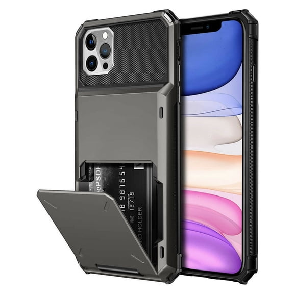 Card Holder Case for iPhone 13 6.1" 2021, Allytech Hard PC Back and Soft Silicone Rubber Inner Hybrid Anti-Scratch Shockproof Hidden Wallet Credit Card Storage Flip Back Cover, Gray