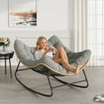 thumbnail image 6 of Poteban Outdoor Rocking Chair, Indoor Papasan Chair, Oversized Egg Rocking Chair with Thick Cushion, Rattan Wicker Rocker Lounge Chair for Bedroom, Living Room, Patio, Garden, Porch (Light Grey), 6 of 10