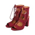thumbnail image 5 of New Women Qupid Chester-11 Faux Suede Peep Toe Lace up Chunky Heel, 5 of 6