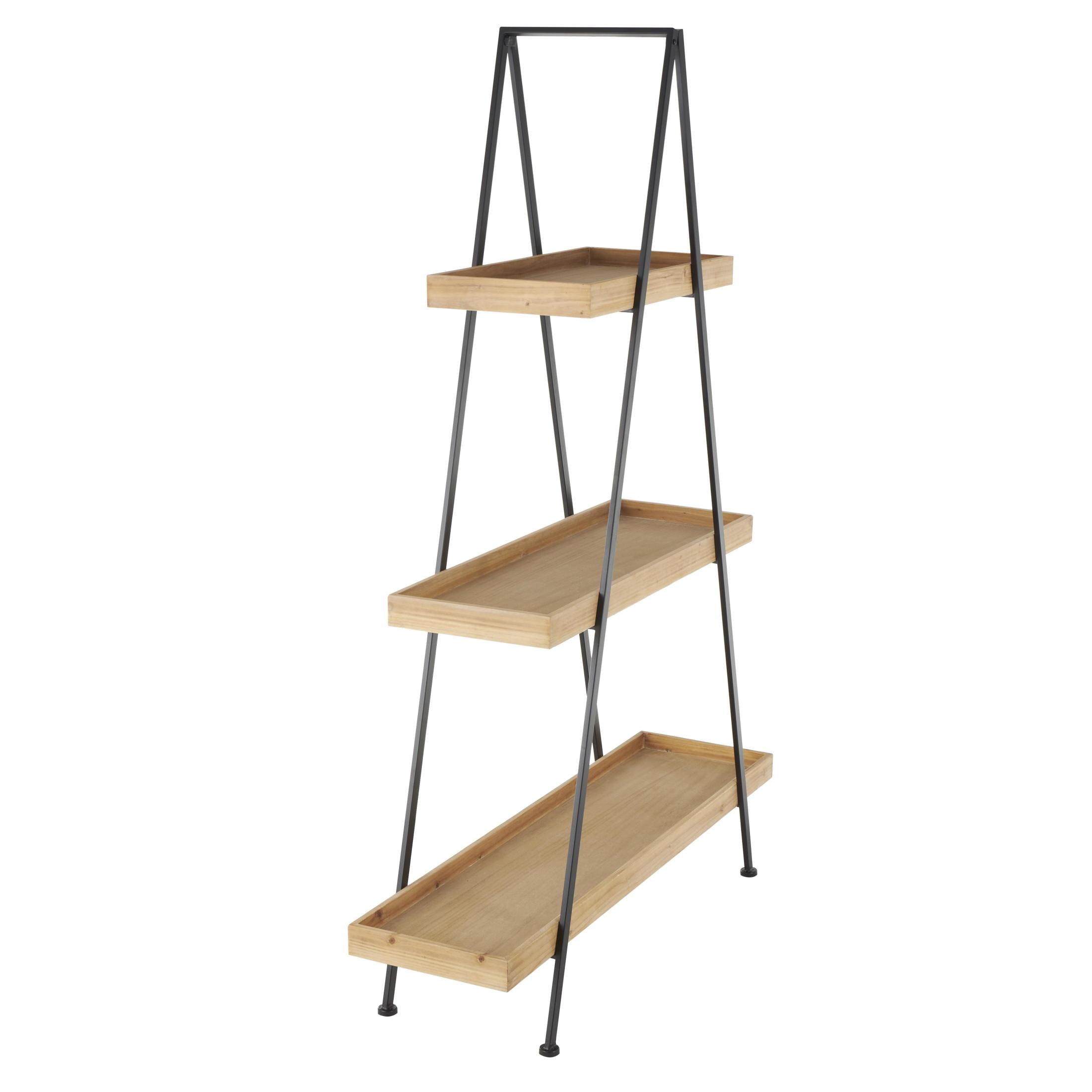 DecMode 42" x 60" Black Metal 3-Tier Shelving Unit with Black Metal Triangle Frame, 1-Piece