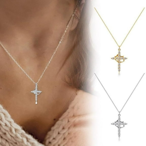 Cross Full Diamond Necklace Crown Rotatable