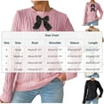 thumbnail image 3 of Women's Crew Neck Bowknot Decor Cable Knit Drop Shoulder Long Sleeve Casual Pullover Sweater Ribbed KnitCardigan Outerwear Valentine's Day Tops Fall Warm Outfits, 3 of 6