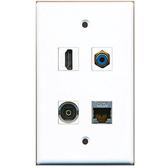 RiteAV - 1 Port HDMI 1 Port RCA Blue 1 Port Shielded Cat6 Ethernet 1 Port Toslink Wall Plate