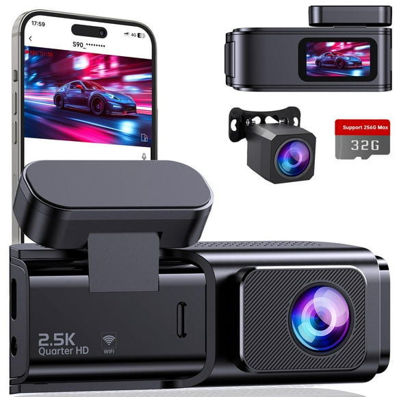 Dash Cam Front and Rear, 2.5K+1080P Dual Dash Camera for Cars, Ecomoment Car Camera with 1.47" IPS Screen, Built-in Wi-Fi, 170�