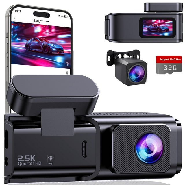 Dash Cam Front and Rear, 2.5K+1080P Dual Dash Camera for Cars, Ecomoment Car Camera with 1.47" IPS Screen, Built-in Wi-Fi, 170�