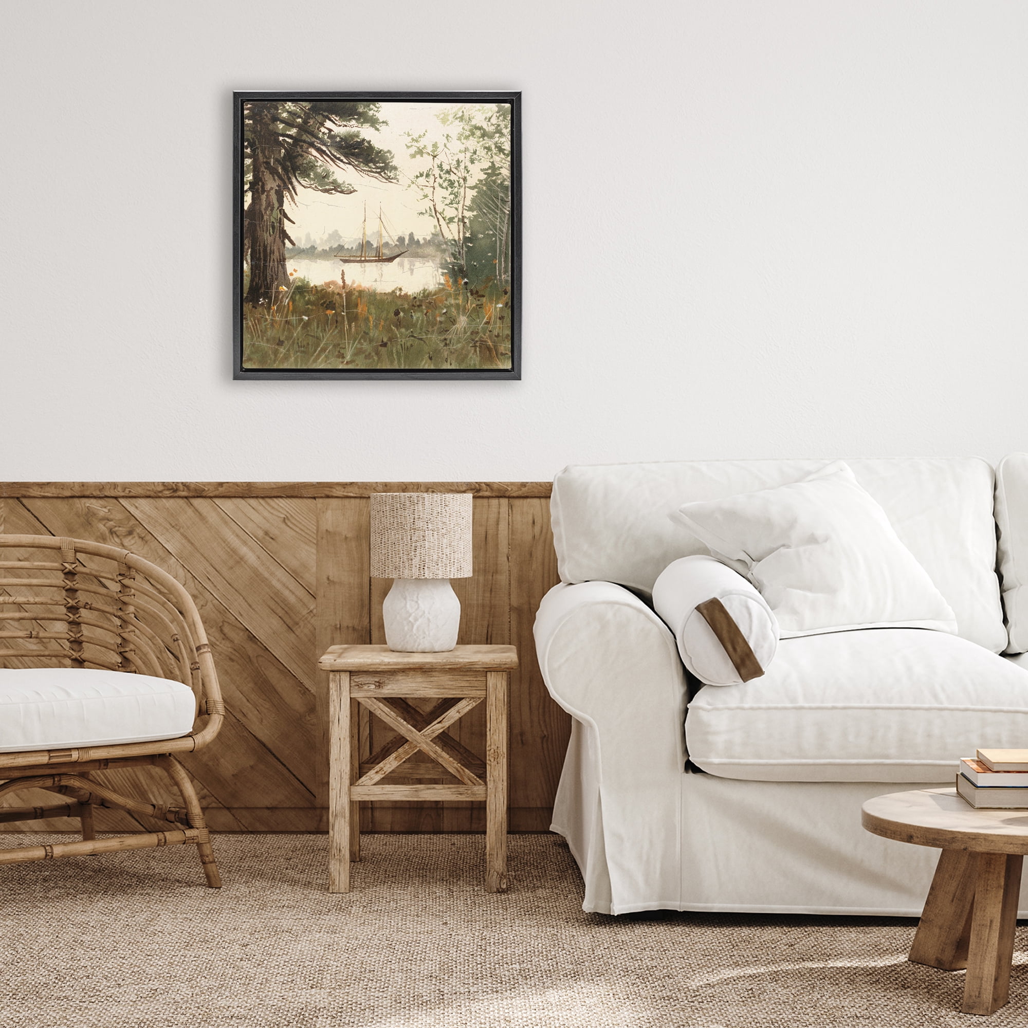 Stupell Industries Boating View Through Trees Black Framed Floater Canvas Wall Art, design by Lula Bijoux & co.