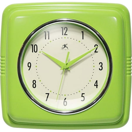 Retro Wall Clock – 9-Inch Square Silent Non-Ticking Mid-Century Modern Clock – Vintage Decorative Wall Clock for Kitchen, Office, or Diner – Apple Green