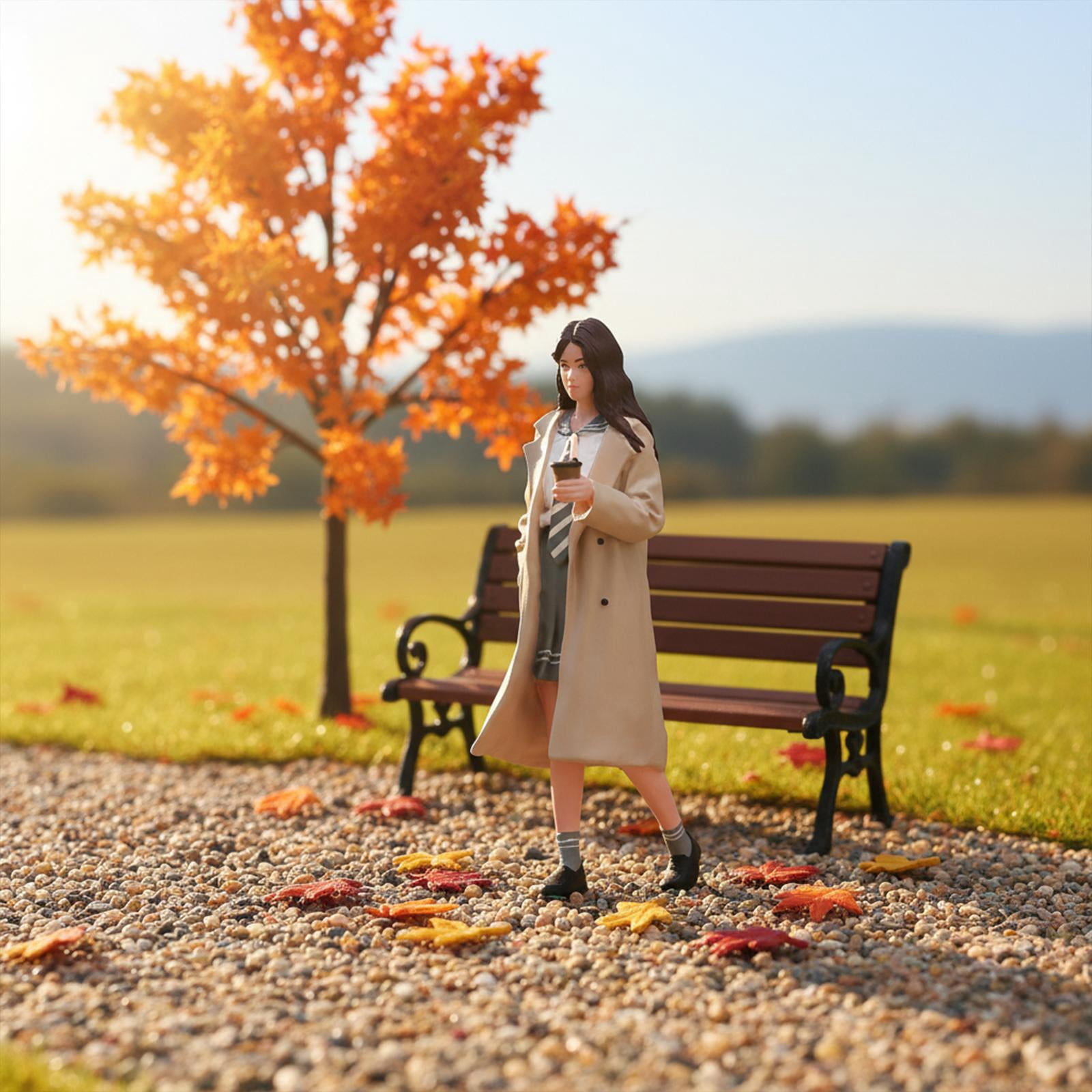 MERIGLARE Coffee Girl Street Miniature Model Diorama Figure Hobby Doll Accessory Resin Figurine for Birthday Gift Doll House Decoration 1 to 24 Scale