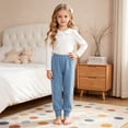 thumbnail image 2 of Karoyedx Little Girls Clothes Toddler Girls Sweatpants Baby Wide Leg Pants Kids Drawstring Baggy Open Bottom Jogger Clothes with Pockets Blue Size,6-7 Years, 2 of 5