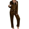 thumbnail image 7 of XDZJLR Family Christmas Pajamas Matching Sets Kids Long Sleeve Silk Like Satin Pure Color Two Piece Holiday Outfit,Loungewear Nightwear Pjs For Women Mom Coffee, 7 of 7