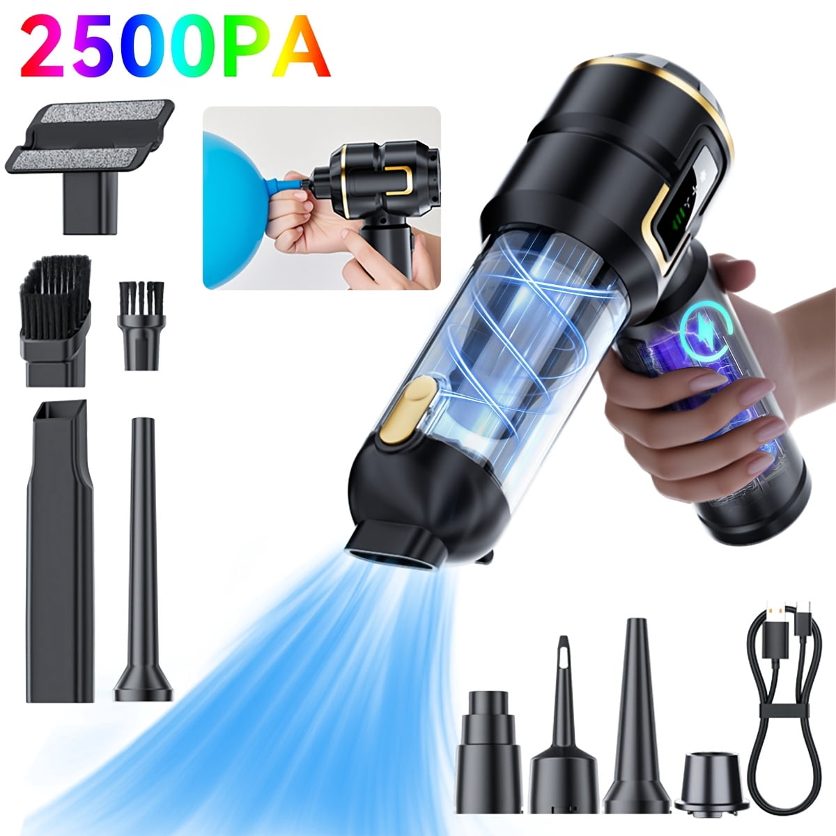 High Power 10-in-1 Wireless Handheld Vacuum Cleaner, Blowing & Suction for Car Home Pet Office, Rechargeable Brushless Motor with Washable Filters, Low Noise