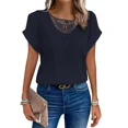 thumbnail image 3 of Camiseta tejida de Color liso para mujer, Jersey ahuecado con cuello redondo, Top femenino coreano, camisetas informales cómodas de manga corta, 3 of 4