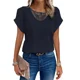 thumbnail image 3 of Camiseta tejida de Color liso para mujer, Jersey ahuecado con cuello redondo, Top femenino coreano, camisetas informales cómodas de manga corta, 3 of 5