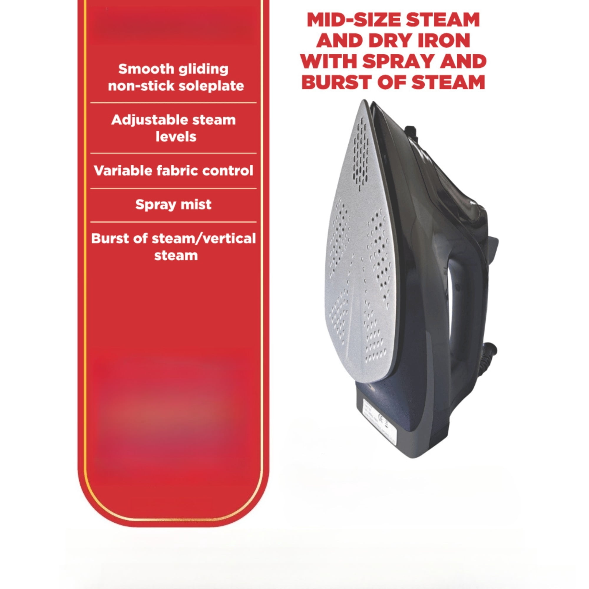 Black Medium-sized Iron, with Spray and Jet Functions, Self-cleaning Feature, Suitable for Tailoring Shops and Laundry Houses