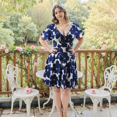 thumbnail image 2 of Plus Size Summer Floral Dress V-Neck Short Sleeve A-Line Knee Length XL-5XL(4XL, Blue Flower), 2 of 7