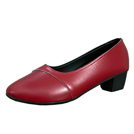 

Heels for Women Women Breathable Solid Color High Heels Round Toe Comfortable Slip On Casual Single Shoes Womens Heels Pu Red 40