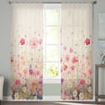 thumbnail image 2 of Pink Spring Floral Semi Sheer Curtains 108 Inch Length 2 Panels Set, Watercolor Summer Botanical Sheer Kitchen Curtain Privacy Voile Window Curtain for Living Room Bedroom Rod Pocket Drapes, 2 of 7