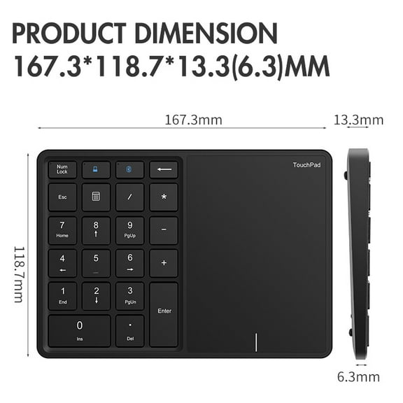 Bluetooth Numeric Keyboard with Touchpad Number Keypad Rechargable USB Wireless Digital Keyboard for Android Windows IOS