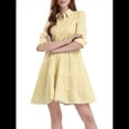 thumbnail image 3 of Vestido Camisero Midi A Rayas con Botones para Mujer, Informal, Holgado, con Puños y Larga, Vestidos de Media Pierna. Amarillo L, 3 of 9
