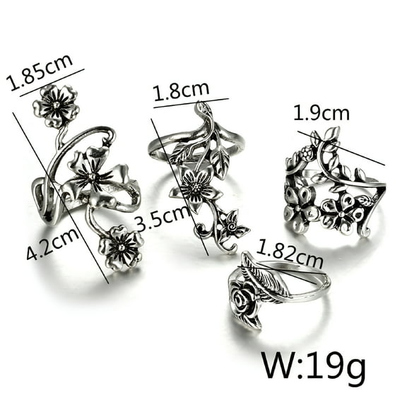 DESIGNICE 4pcs/Set Women Bohemian Vintage Silver Stack Rings Above Blue Rings Set Grudge Rings Stack Rings for Women 64 Piece Vintage Rings Set Multiple Rings Cute Adjustable Rings Heart Ring