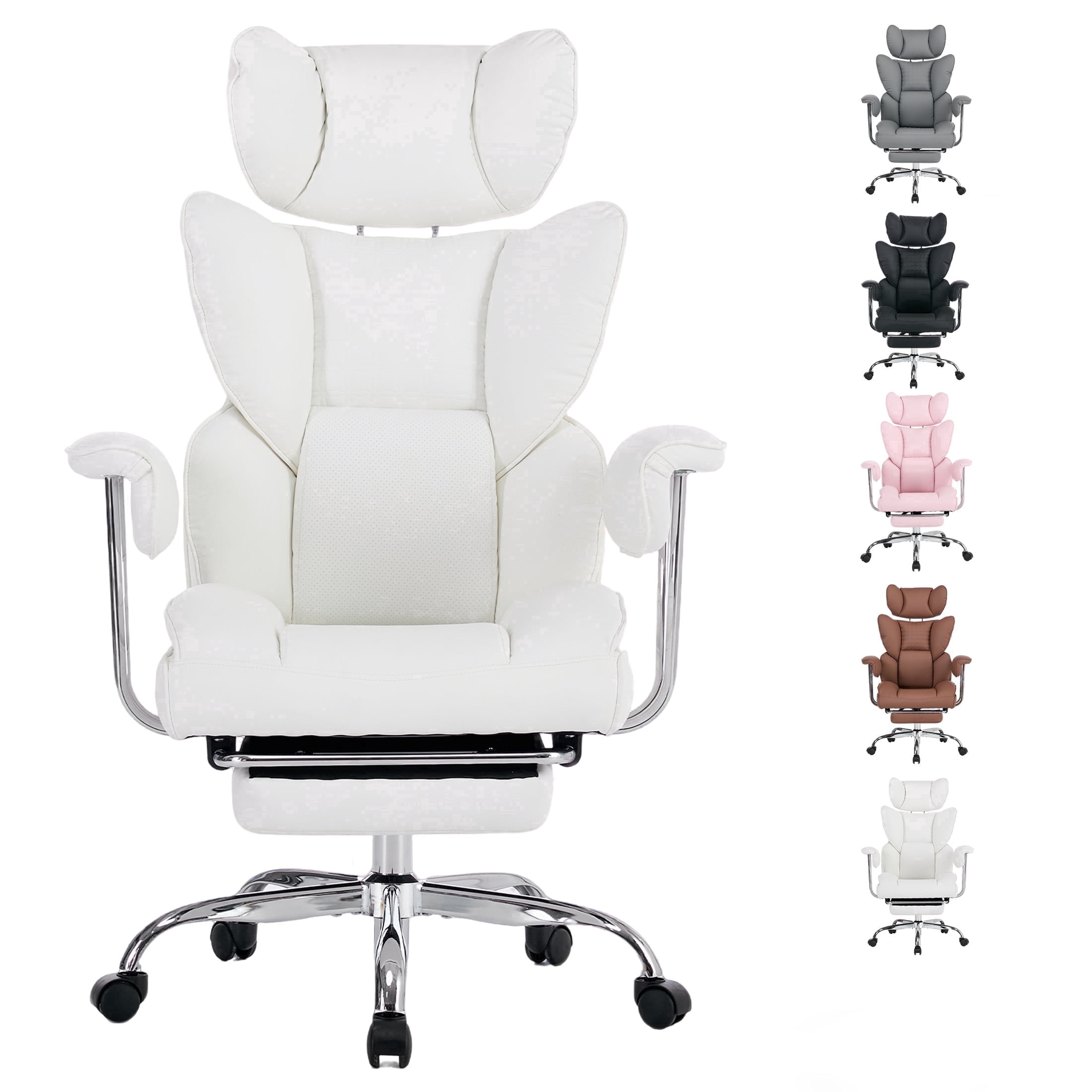 EDX Big and Tall Office Chair, Ergonomic PU Leather Executive Computer Chair with Footrest, Pocket Spring Support, 350 LBS Capacity, For Home Office, Beige