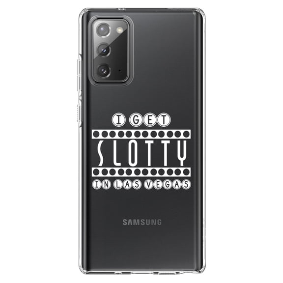DistinctInk Clear Shockproof Hybrid Case for Galaxy Note 20 ULTRA (6.9" Screen) - TPU Bumper Acrylic Back Tempered Glass Screen Protector - I Get SLOTTY in Las Vegas