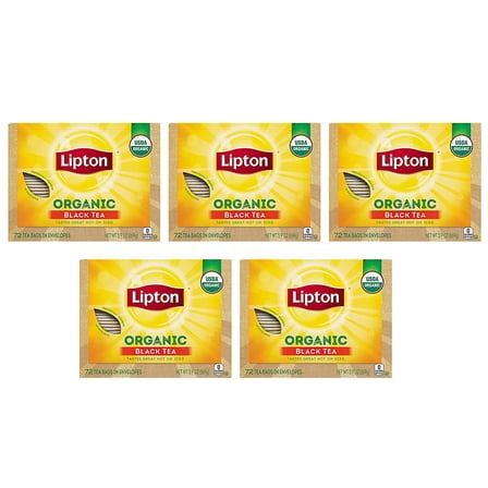 Lipton Organic Tea Bags Tastes Great Hot or Iced Organic Black Tea Can Help Support a Healthy Heart 5.7 oz 72 Count, Pack of 5
